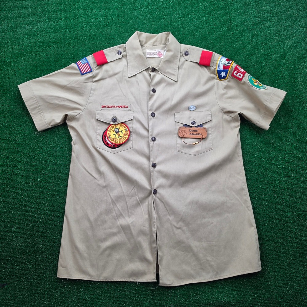 Boy Scouts of America Shirt Mens Large Button Up Camping Outdoors Sam Houston